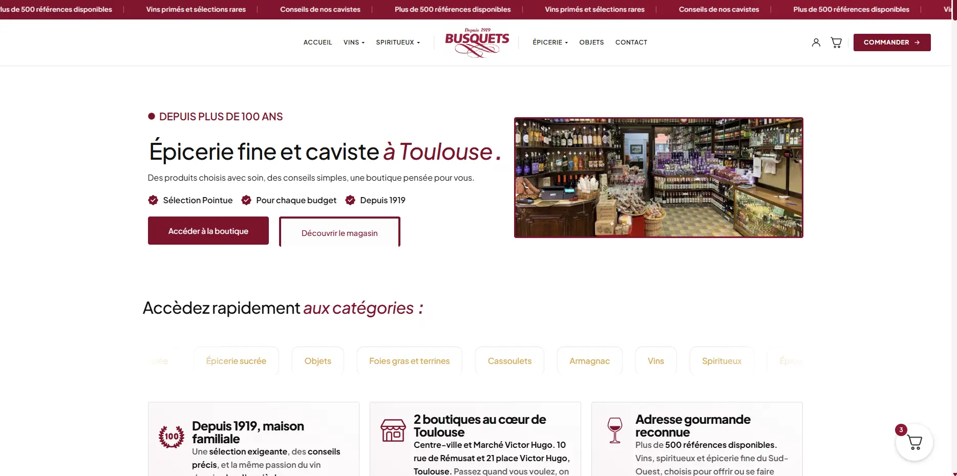 Le site de Maison Busquets, épicerie fine et caviste à Toulouse, construit et référencé par AmiSEO